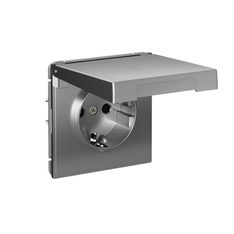 Розетка ArtGallery 16А IP20 с заземл. со шторками с крышкой быстрозажим. клем. механизм сталь SE GAL000946S