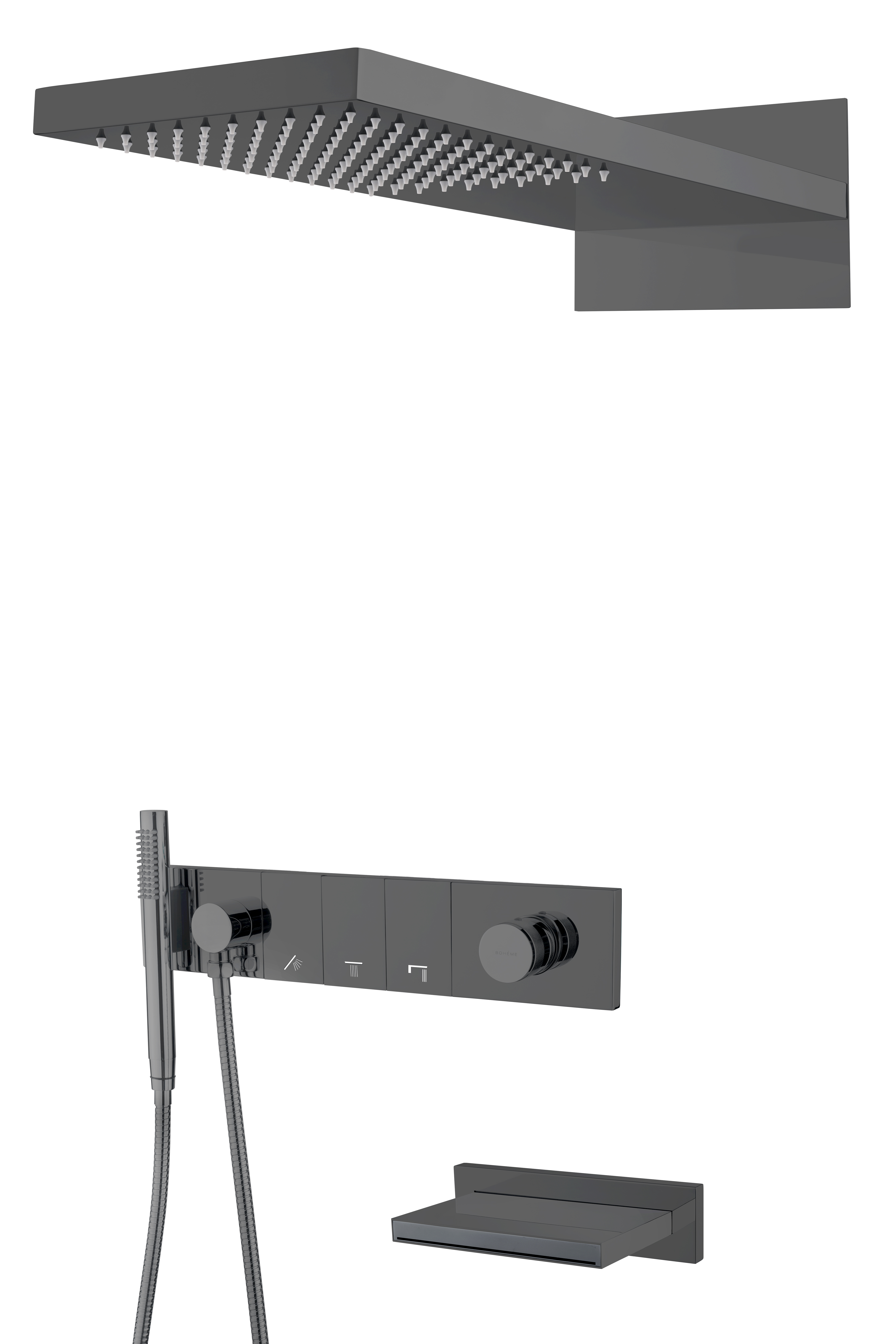 Встроенная душевая система  ZODIAC с термостатом, трехпозиционная SHINE GUN METAL