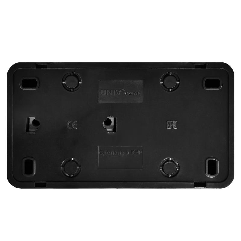 Блок ОП Олимп 1-кл. выкл. с подсветкой 10А + роз. с заземл. 16А 220В горизонт. черн. Universal 7946808