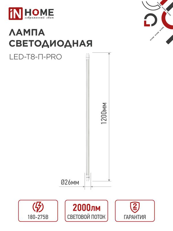 Лампа светодиодная LED-T8-П-PRO 20Вт трубчатая с двухсторонним цоколем прозрачная 6500К холод. бел. G13 2000лм 230В 1200мм неповоротн. IN HOME 4690612031002
