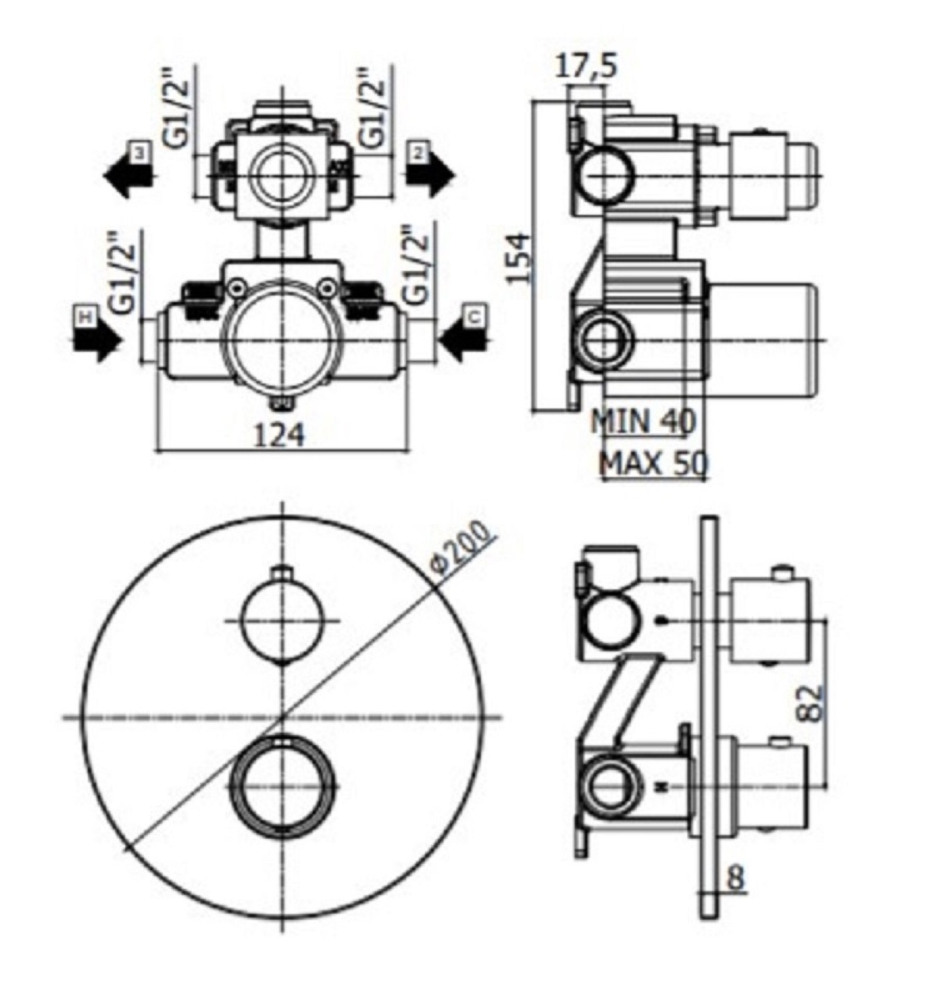 Смеситель термостат встраиваемый для душа 2 выход Paffoni LIGHT LIQ018BO встраиваемый Белый матовый