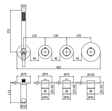 Внешняя часть смесителя Paffoni MODULAR BOX MDE000NO на 2 выхода Черный матовый