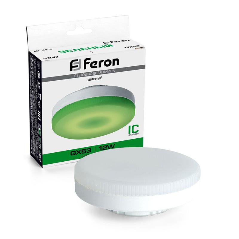 Лампа светодиодная 12Вт 230В GX53 зеленая LB-455 FERON 48560