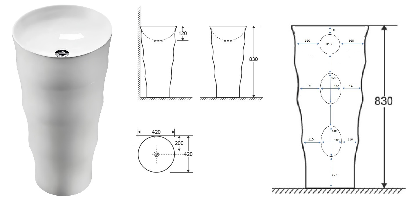 Раковина ALESSIA напольная Ceruttispa 420x420x830