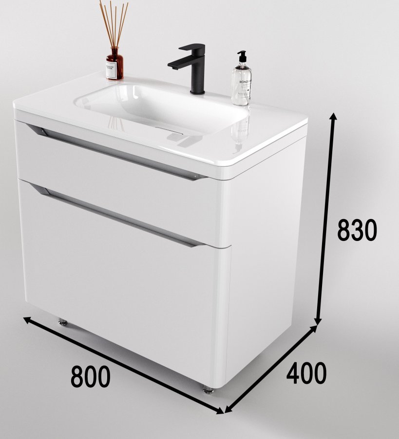 Тумба напольная "Марелла 80" (2 ящ.) Люкс антискрейтч белый матовый, PLUS