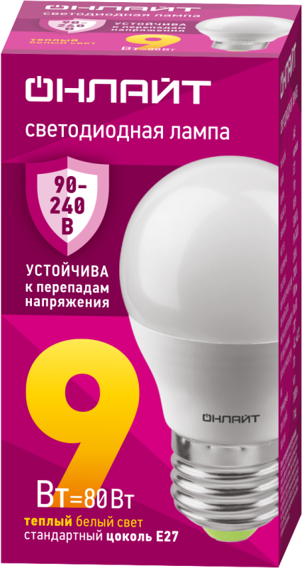 Лампа светодиодная 90 544 OLL-G45-9-230-2.7К-E27-FR PRO 90-240В ОНЛАЙТ 90544