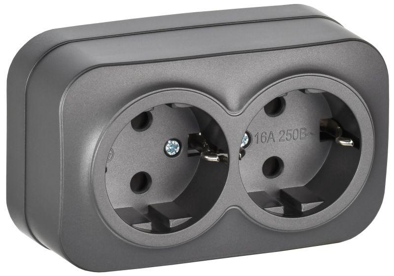 Розетка 2-м ОП GLORY РС22-3-ХСм 16А с заземл. без защ. шторок сталь матов. IEK ERH21-K46M-16