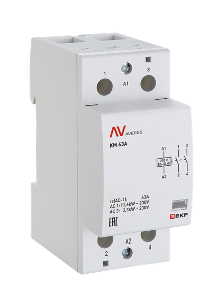 Контактор модульный КМ 63А 2NО 24В AC (2 мод.) AVERES EKF km-av-2-63-20-24V