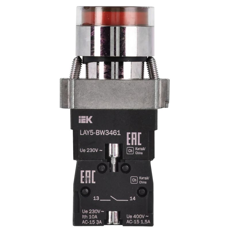 Кнопка LAY5-BW3461 1НО с подсветкой красн. KARAT IEK BBT50-BW-K04