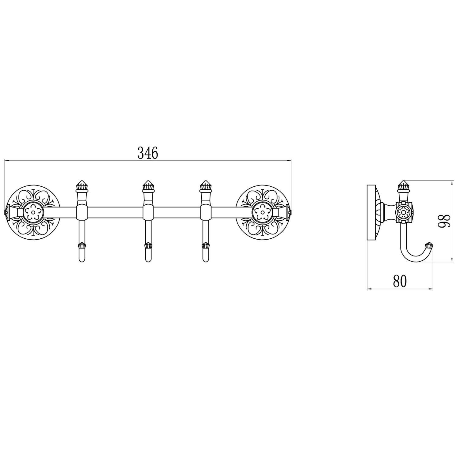 Планка с крючками Savol S-005873C, бронза