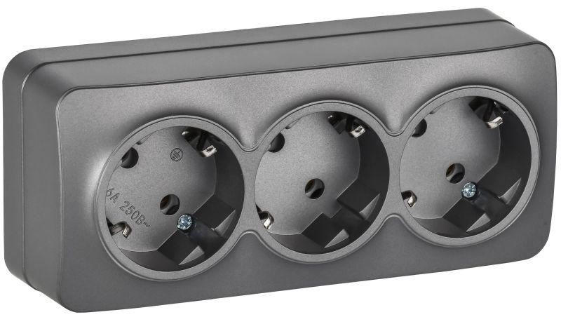 Розетка 3-м ОП GLORY РС23-3-ХСм 16А с заземл. без защ. шторок сталь матов. IEK ERH31-K46M-16