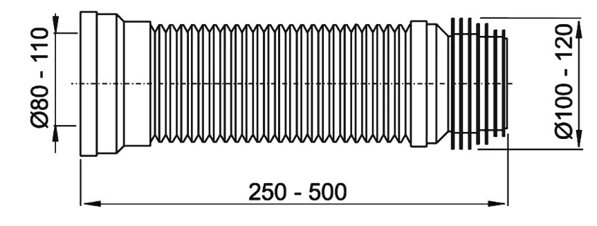 Гофра для унитаза L250-500 мм, D110 мм Ceruttispa