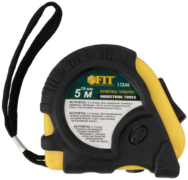 Рулетка Ультра 5мх19мм прорезиненный корпус тройн. стопор FIT 17245