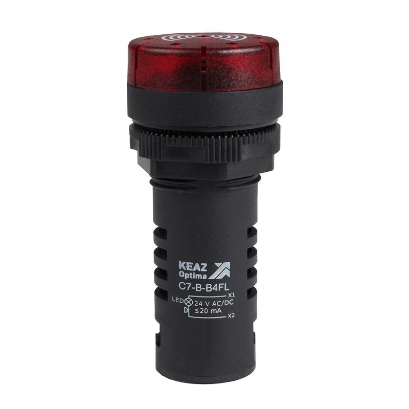 Зуммер с пульсирующим сигналом OptiSignal Compact D22 С7-B-B4FL красн. с подсветкой 24В AC/DC КЭАЗ 362172