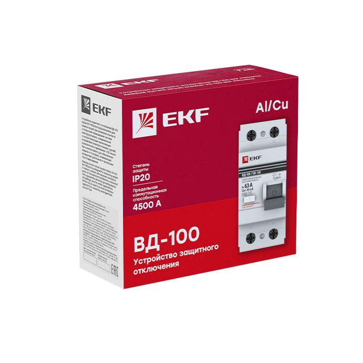 Выключатель дифференциального тока (УЗО) 2п 63А 100мА тип AC ВД-100 (электромех.) PROxima EKF elcb-2-63-100-em-pro