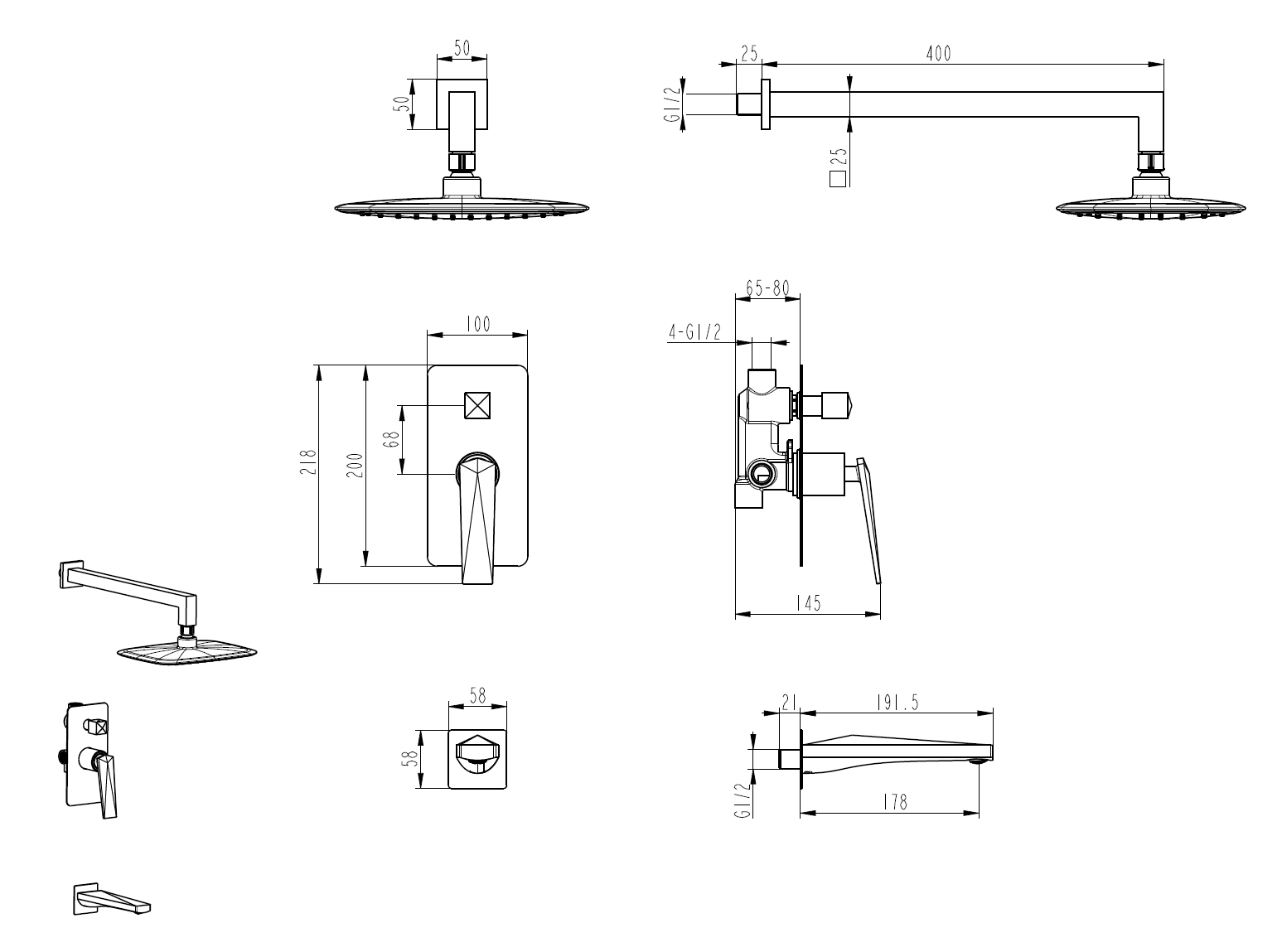 Смеситель встроенный с изливом VENTURO ХРОМ