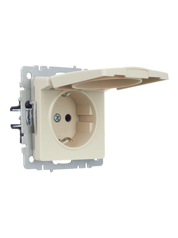 Розетка BRITE РСбш10-3-44-БрКр 16А IP44 с заземл. защ. шторки с крышкой механизм беж. IEK BR-R16-16-44-K10