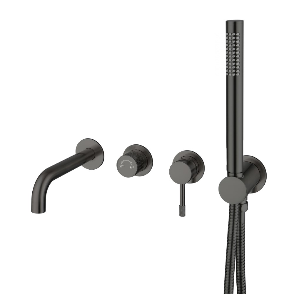 Смеситель встроенный + ручной душ + излив Uno Gun Metall