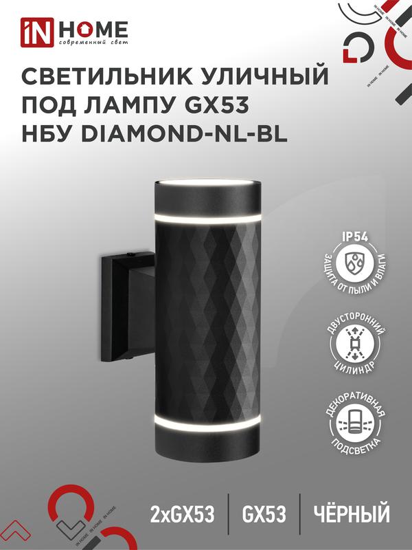 Светильник DIAMOND-2хGX53-NL-BL IP65 под лампу 2хGX53 НБУ уличный настенный двусторонний алюм. черн. IN HOME 4690612051635