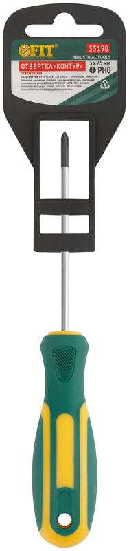 Отвертка "Контур" CrV сталь прорезиненная ручка 3х75мм РН0 FIT 55190