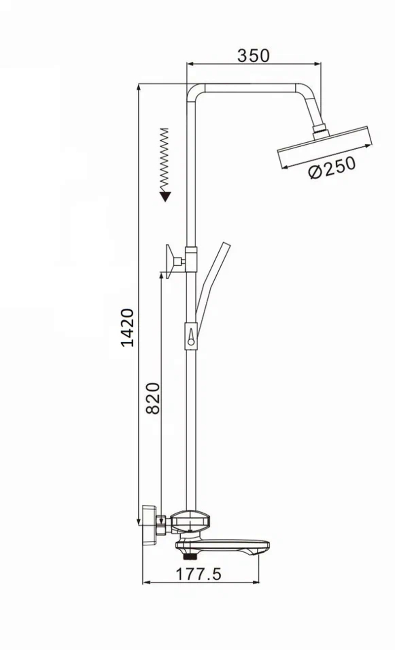 Душевая система с термостатом Rose R3996T, пепельный