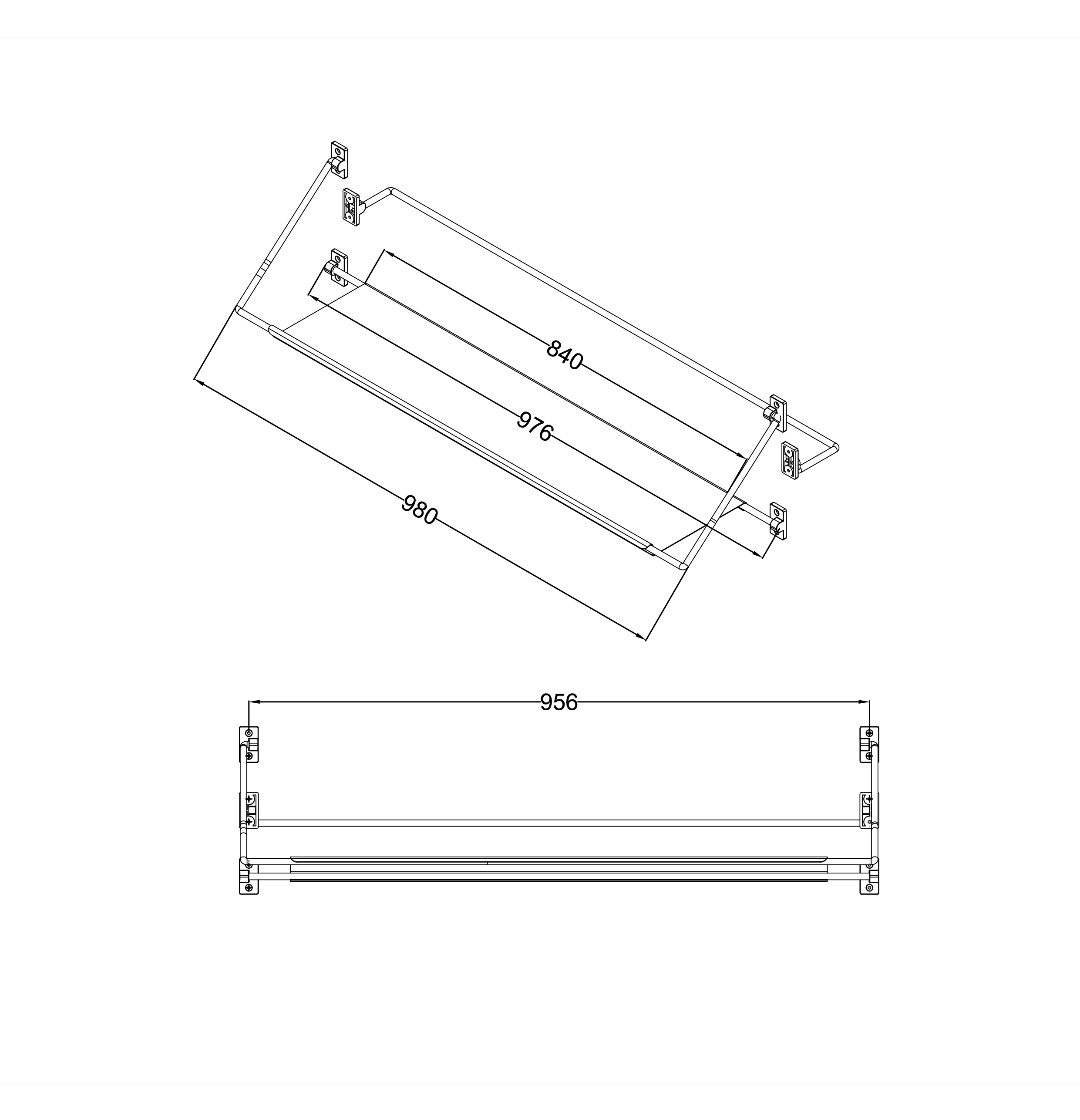 Полка-вешалка NG1020B (120 см), черный матовый