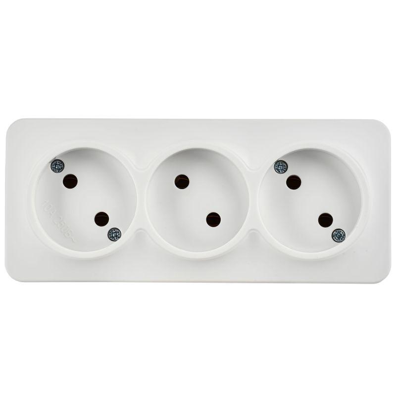 Розетка 3-м ОП GLORY РС23-2-ХБм 10А без заземл. без защ. шторок бел. матов. IEK ERH30-K01M-10