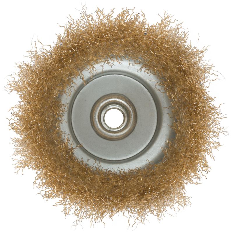 Корщетка тип "чашка" гайка М14 стальная латунированная волнистая проволока 125мм MOS 38944М