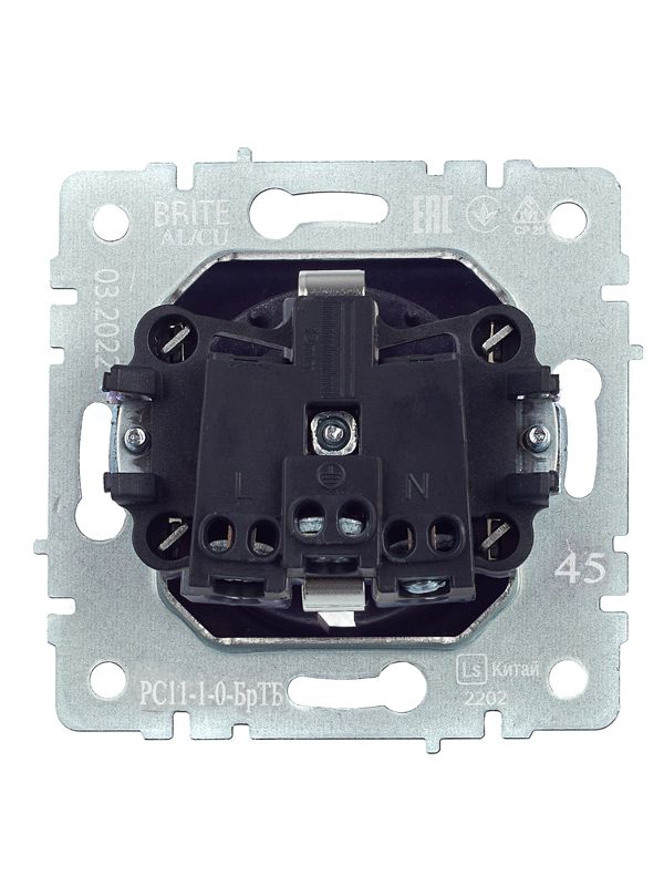 Розетка 1-м СП BRITE РС11-1-0-БрТБ 16А с заземл. без защ. шторки механизм бронза IEK BR-R11-16-K45