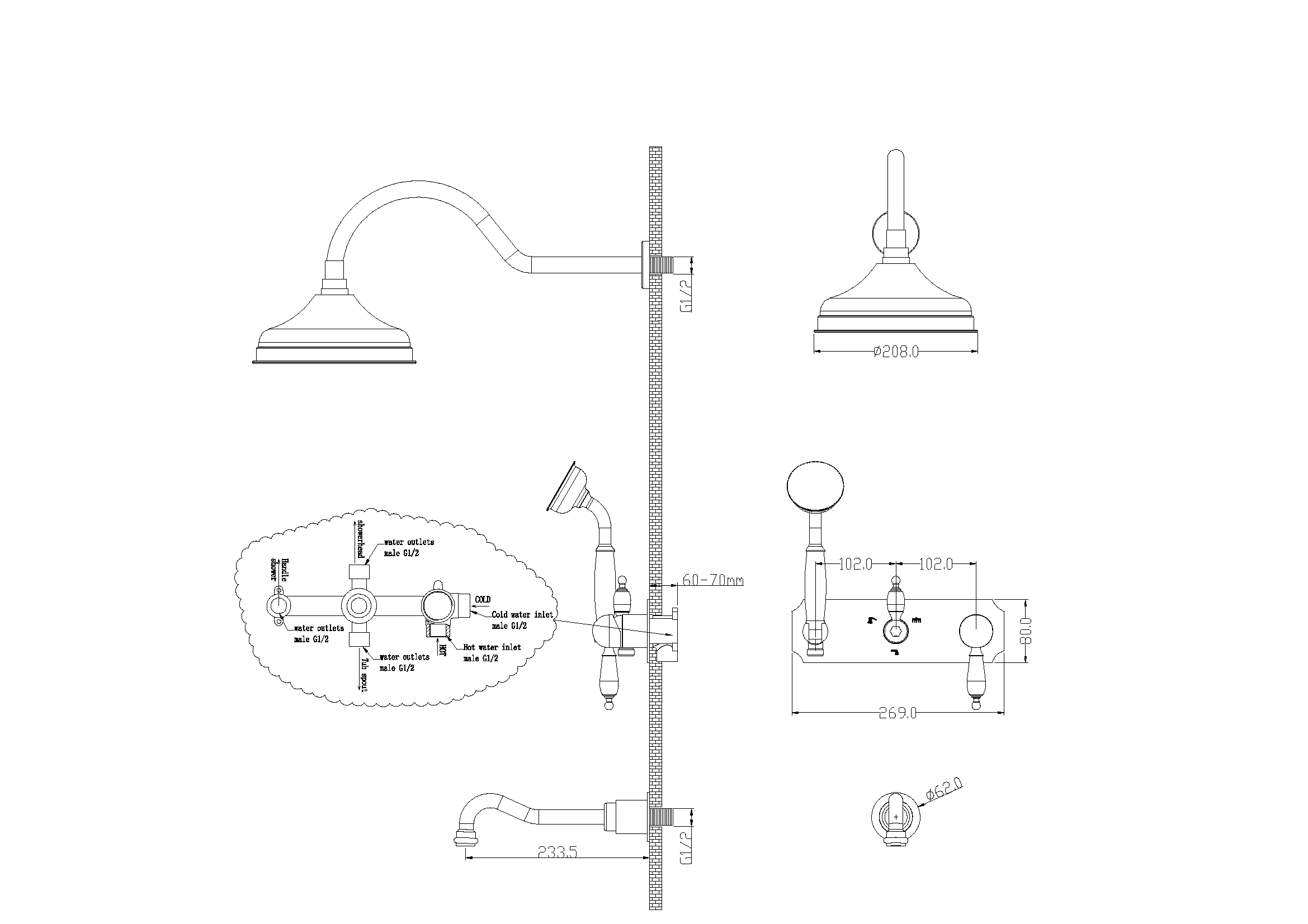 Смеситель для ванны, встроенный Tradizionale Nero c черным SW