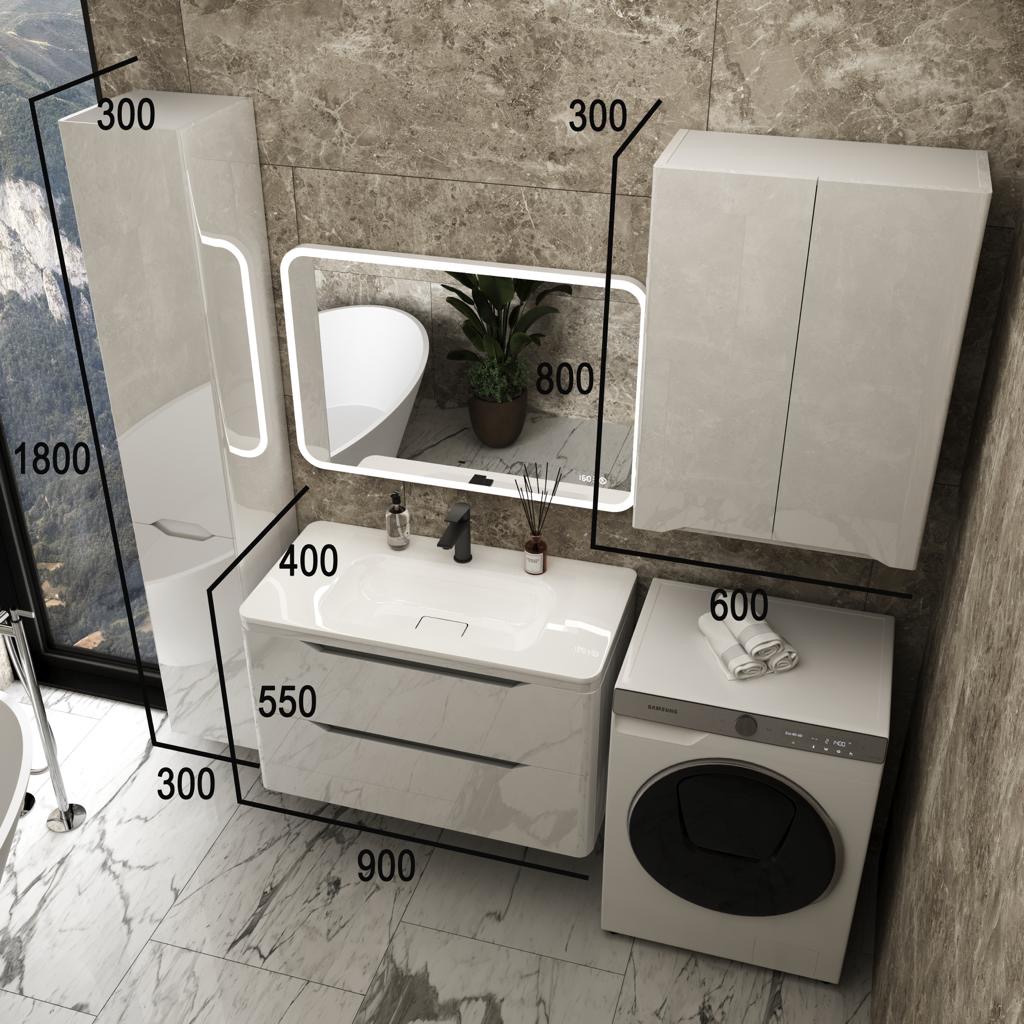 Тумба подвесная "Марелла 90" (2 ящ.) Люкс антискрейтч белый глянец, PLUS