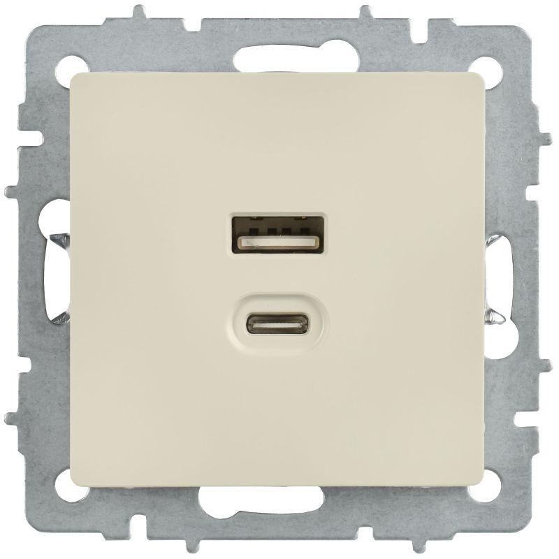 Розетка СП BRITE РЮ11-2-БрКр USB A+C 45Вт высокоскор. заряд. беж. IEK BR-U22-045-K10
