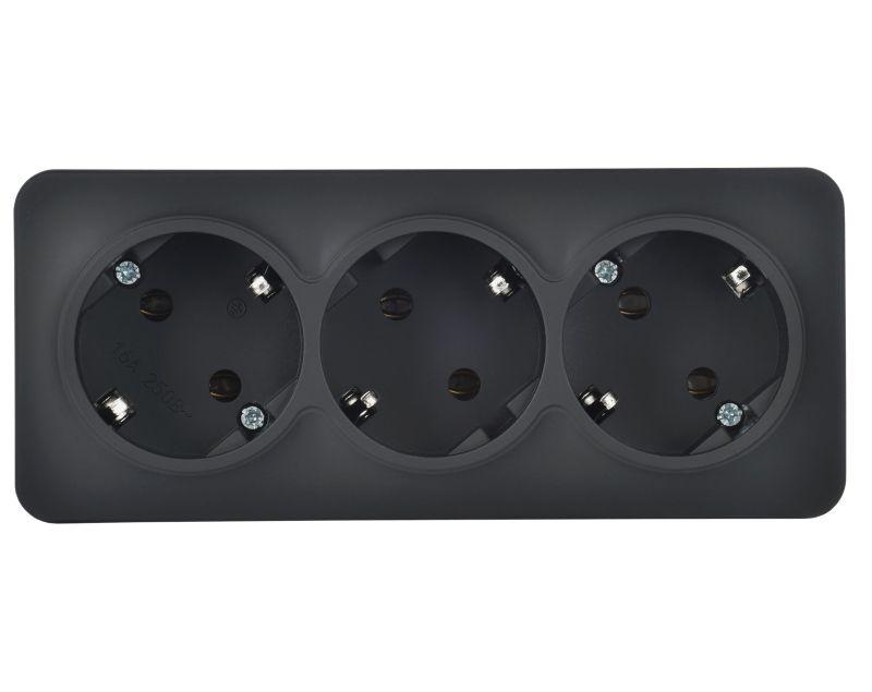 Розетка 3-м ОП GLORY РС23-3-ХЧм 16А с заземл. без защ. шторок черн. матов. IEK ERH31-K02M-16