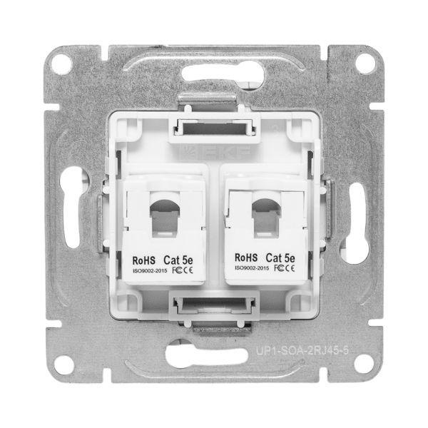 Розетка компьютерная 2-м СП Эпика RJ45 кат.5 механизм алюм. EKF UP1-SOA-2RJ45-5