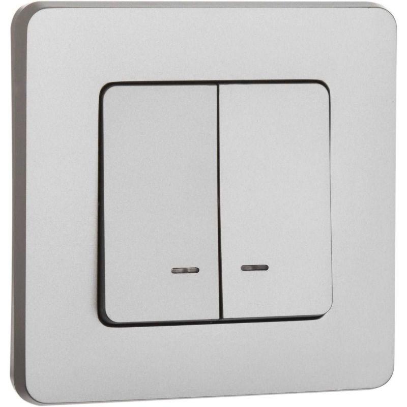 Выключатель 2-кл. Inspiria 10А IP20 250В 10AX с подсветкой/индикацией механизм алюм. IEK 673632