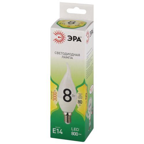Лампа светодиодная GREEN LINE BXS-8W-830-E14 GL 8Вт свеча на ветру 3000К свет тепл. E14 Эра Б0067103