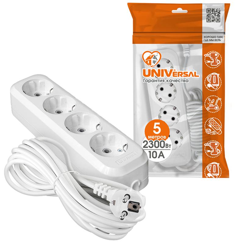 Удлинитель 4х5м с заземл. 10А IP20 У10-555 ПВС 3х0.75 UNIVersal 555-05
