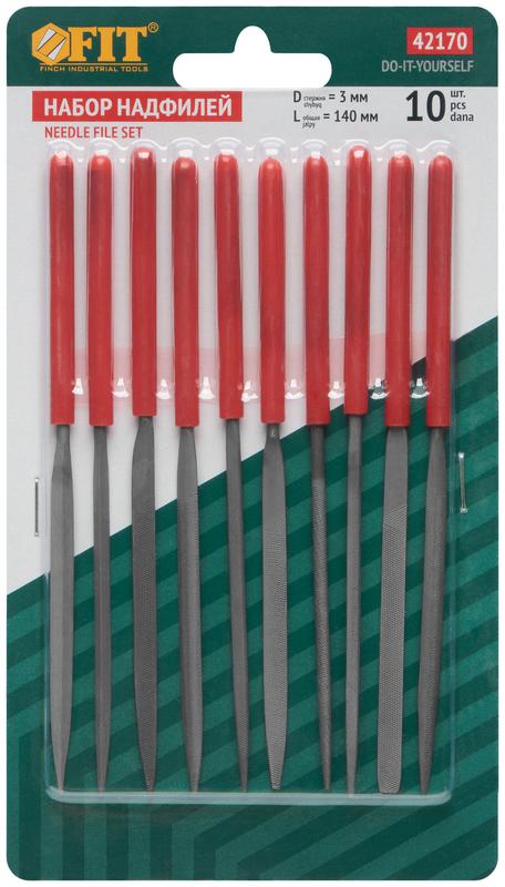 Надфиль узкий ПВХ ручка 3х140/60мм 10шт FIT 42170