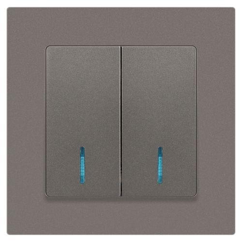 Выключатель 2-кл. СП Accent 6-105-09 10А IP20 250В с подсветкой AL/CU титан Intro Б0063525