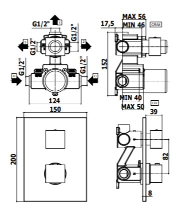 Смеситель термостат встраиваемый для душа 3 выход Paffoni LEVEL LEQ519NO/M встраиваемый Черный матовый