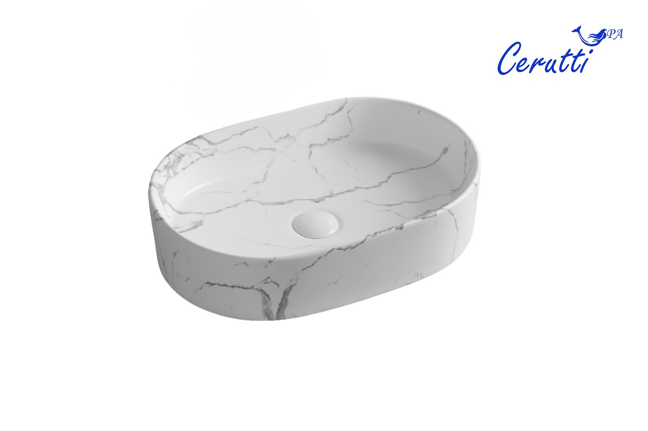 Раковина CR0055B MMW2 накладная, мрамор матовый белый, овальная 500х350х120 Ceruttispa