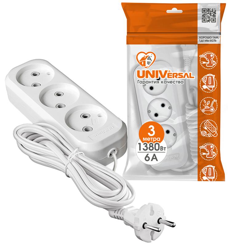 Удлинитель 3х3м без заземл. 6А IP20 У6-639 ШВВП 2х0.75 UNIVersal 9631933