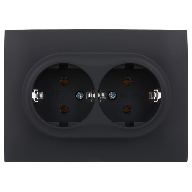 Розетка 2-м SKANDY 16А с заземл. без защ. шторок в сборе SK-R08G графит IEK SK-R21-16-K53-F