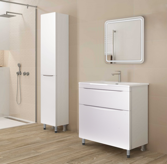 Тумба напольная "Бергамо мини 80" (2 ящ.) Люкс антискрейтч белый, PLUS