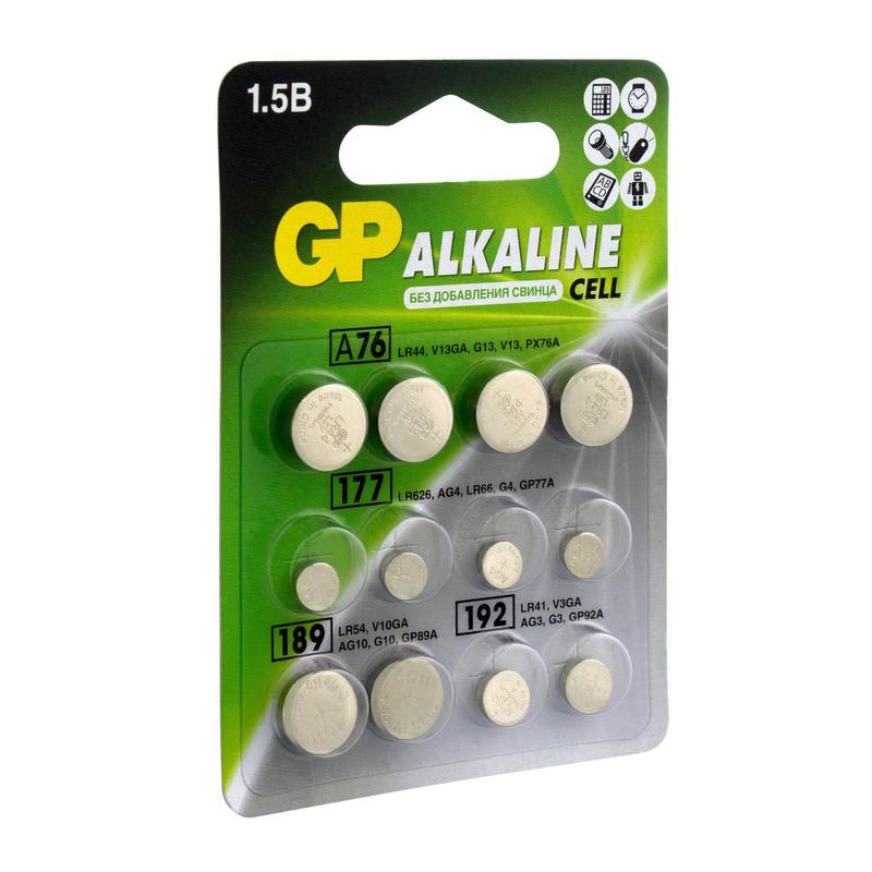 Набор алкалиновых элементов питания LR44 - 4шт; LR66 - 4шт; LR54 - 2шт; LR41 - 2шт (блист.12шт) GP 13805