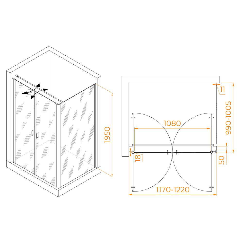 Душевой уголок RGW PA-144B (PA-104B+Z-050-2B+O-104B), 060814420-014