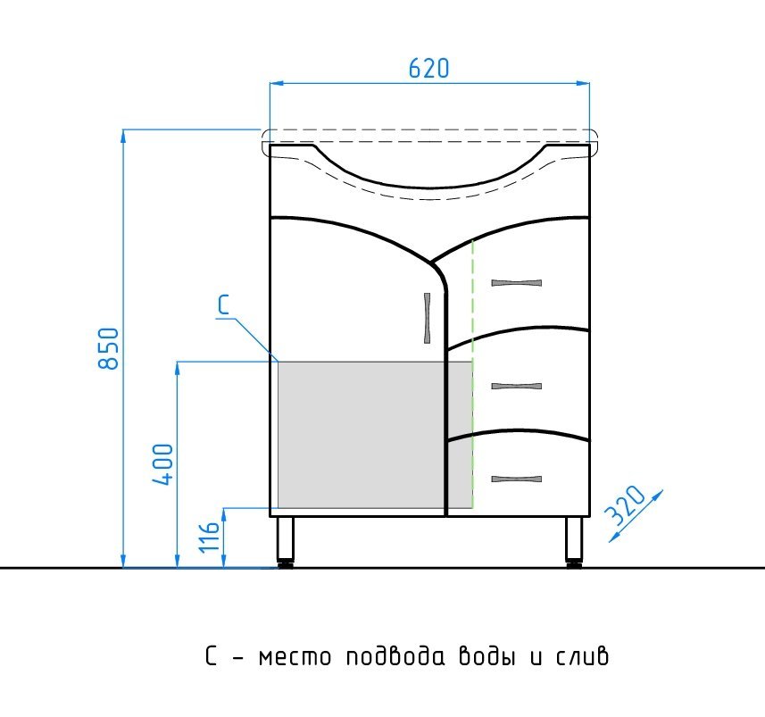 Тумба 22 (3 ящ.) под умывальник Байкал 65