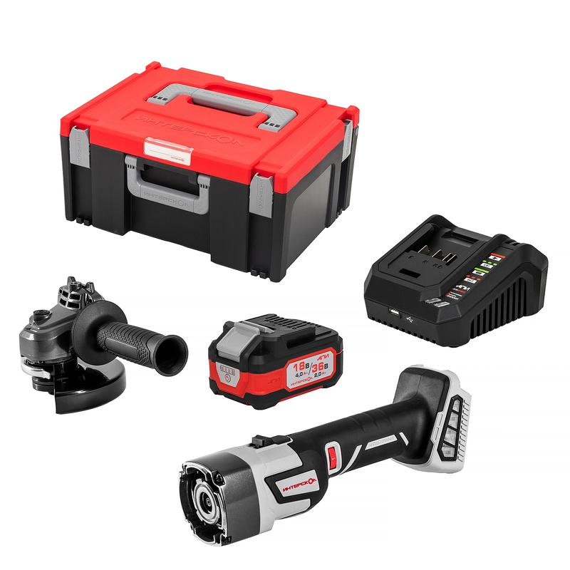 Машина шлифовальная угловая аккумуляторная УШМ-125/36ММ МультиМАКС 36В с бесщеточным (вентильным) двигателем + МультиБОКС 150 ИНТЕРСКОЛ 900.4.1.42