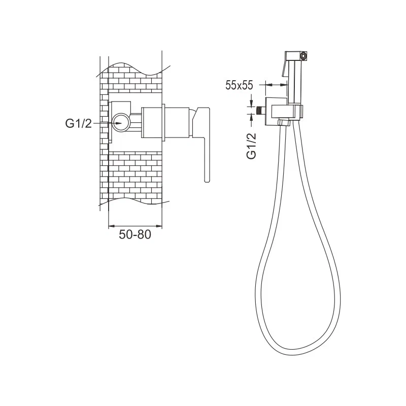 Гигиенический душ со смесителем Rose R2805H, черный