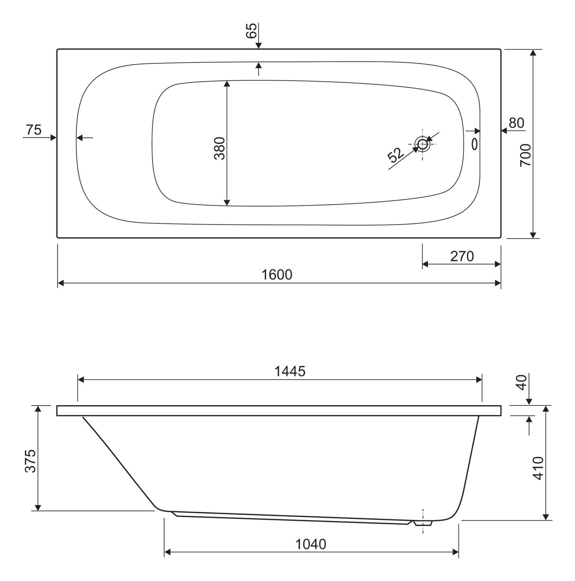 Акриловая ванна CEZARES ECO-160-70-41